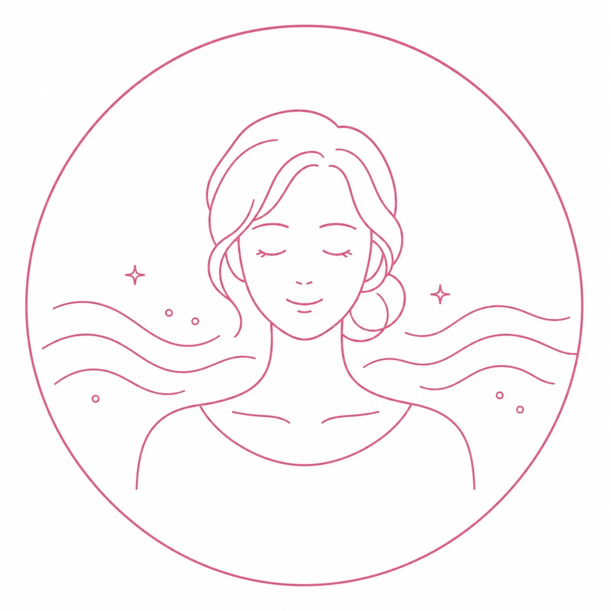 波と女性の横顔を描いた更年期の不調のアイコン